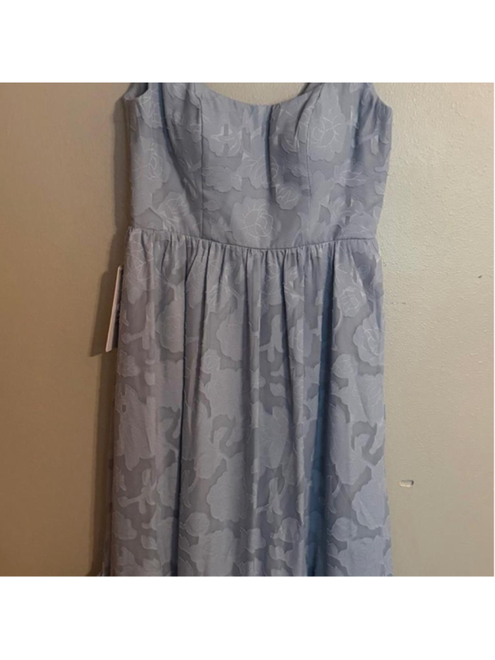 Azazie Alissa Dusty Blue Floral Midi Dress A6 NWT #azazie #dustyblue #weddinggue